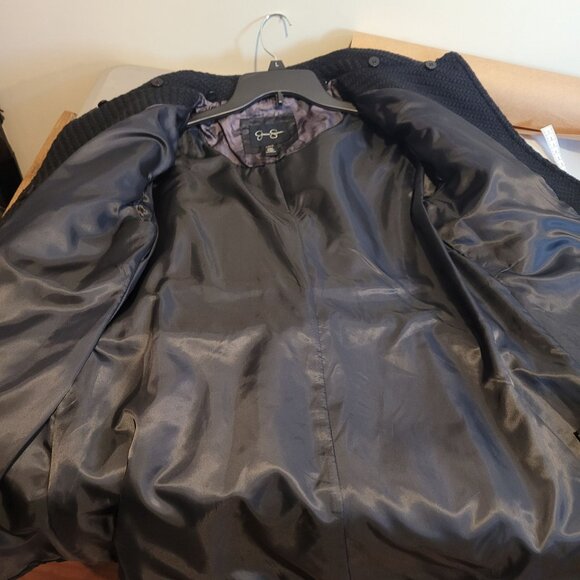 Jessica Simpson Black Faux Fur Collar Textured Womens Coat L - Picture 13 of 16